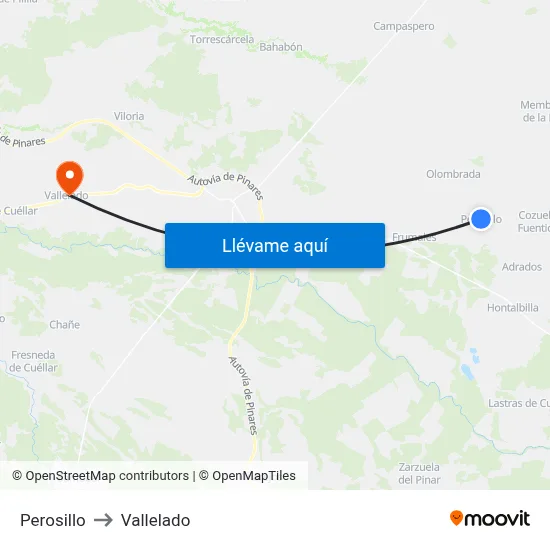 Perosillo to Vallelado map
