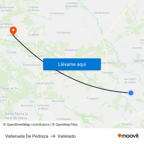 Valleruela De Pedraza to Vallelado map