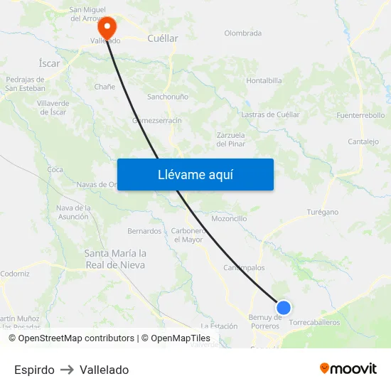 Espirdo to Vallelado map