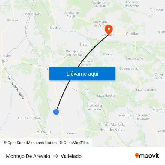 Montejo De Arévalo to Vallelado map