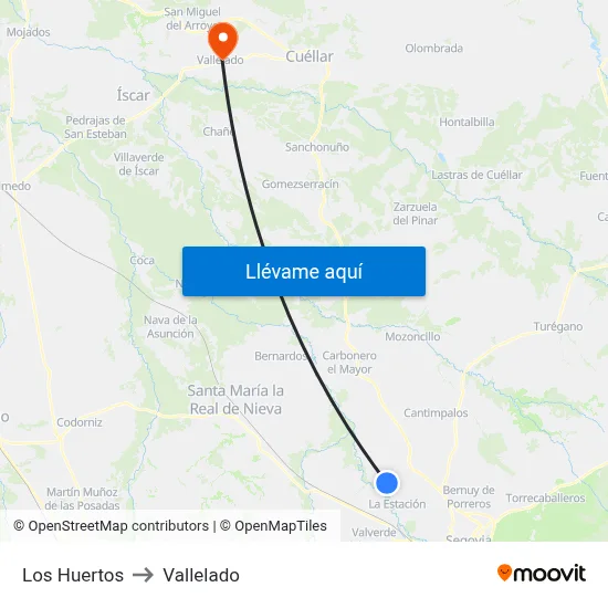 Los Huertos to Vallelado map