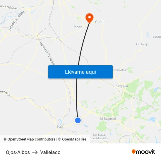 Ojos-Albos to Vallelado map