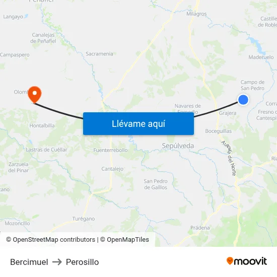 Bercimuel to Perosillo map