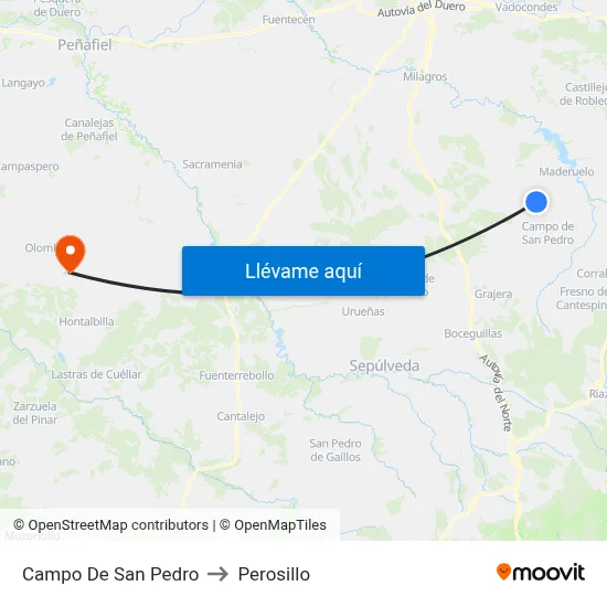 Campo De San Pedro to Perosillo map