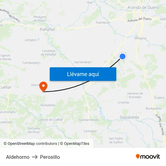 Aldehorno to Perosillo map