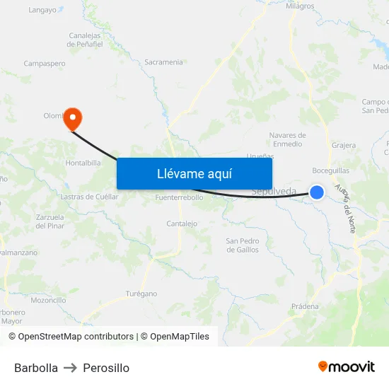 Barbolla to Perosillo map