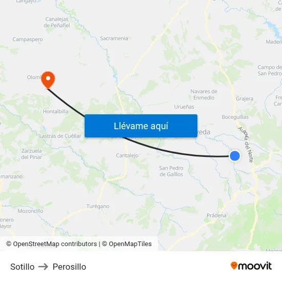 Sotillo to Perosillo map