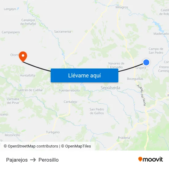 Pajarejos to Perosillo map