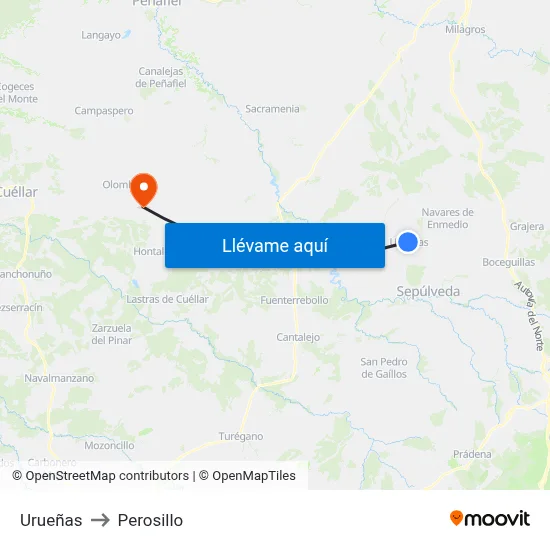 Urueñas to Perosillo map