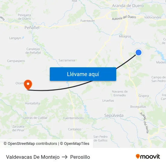 Valdevacas De Montejo to Perosillo map