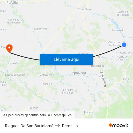 Riaguas De San Bartolomé to Perosillo map