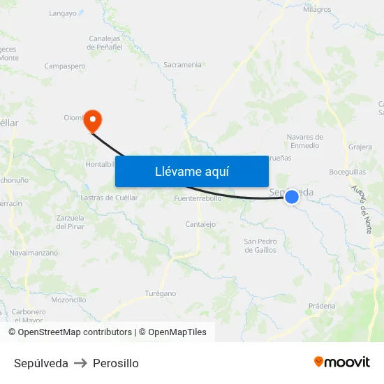 Sepúlveda to Perosillo map