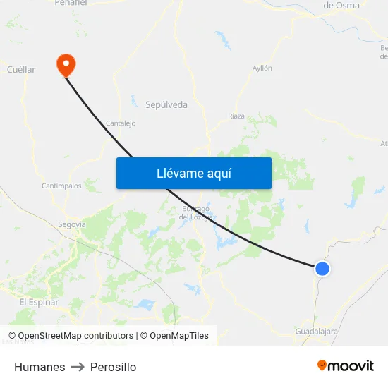 Humanes to Perosillo map