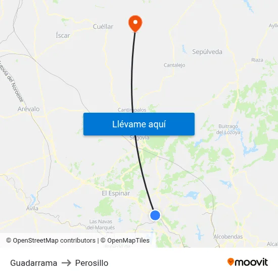 Guadarrama to Perosillo map