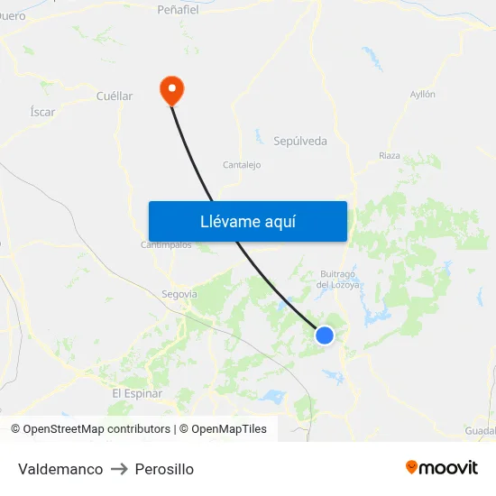 Valdemanco to Perosillo map