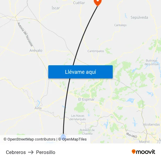Cebreros to Perosillo map