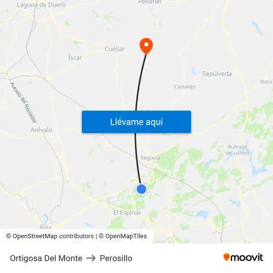 Ortigosa Del Monte to Perosillo map