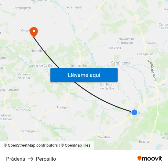 Prádena to Perosillo map