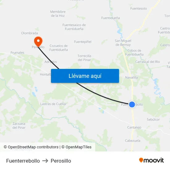 Fuenterrebollo to Perosillo map