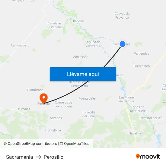 Sacramenia to Perosillo map