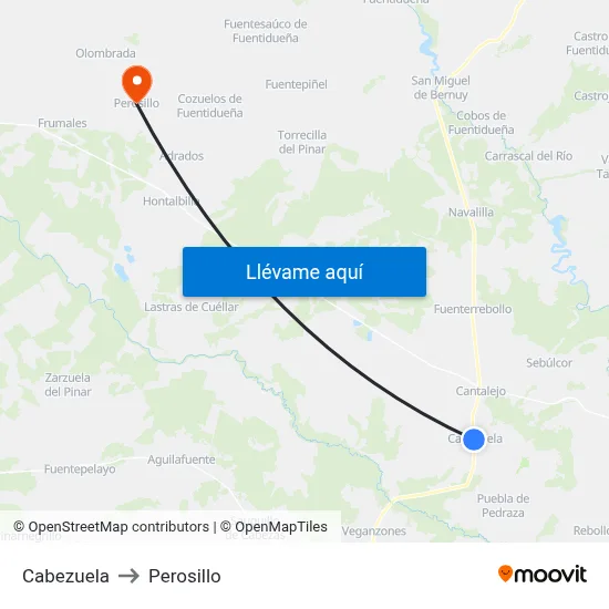 Cabezuela to Perosillo map