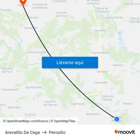 Arevalillo De Cega to Perosillo map