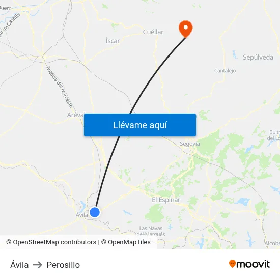Ávila to Perosillo map