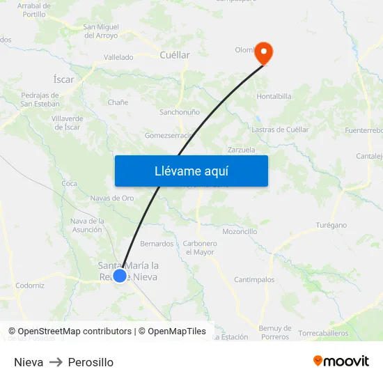 Nieva to Perosillo map