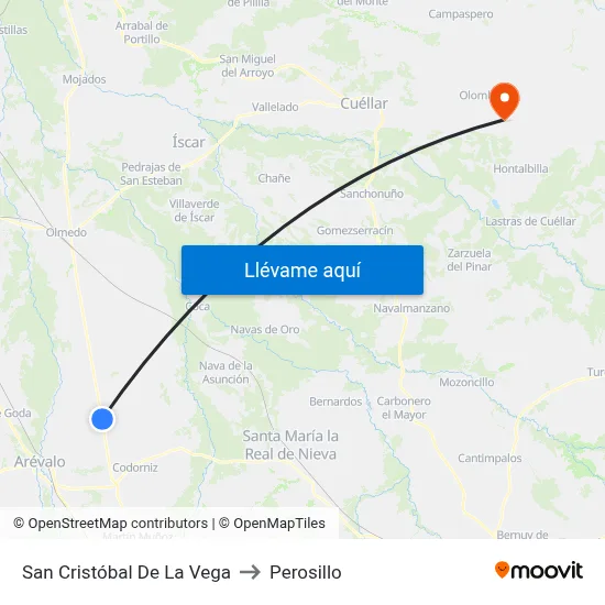 San Cristóbal De La Vega to Perosillo map