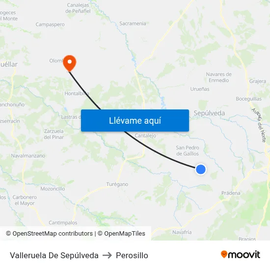Valleruela De Sepúlveda to Perosillo map
