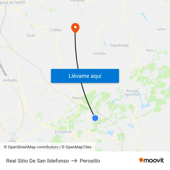 Real Sitio De San Ildefonso to Perosillo map