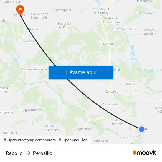 Rebollo to Perosillo map