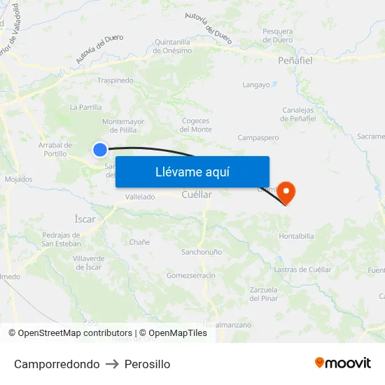 Camporredondo to Perosillo map