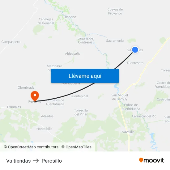 Valtiendas to Perosillo map