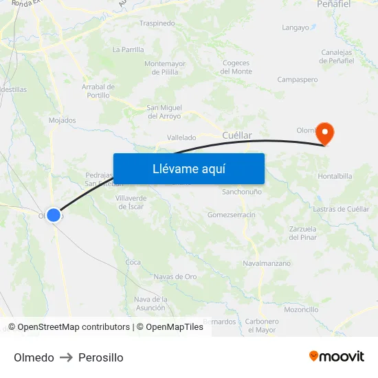 Olmedo to Perosillo map