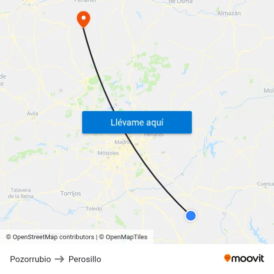 Pozorrubio to Perosillo map