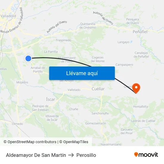 Aldeamayor De San Martín to Perosillo map