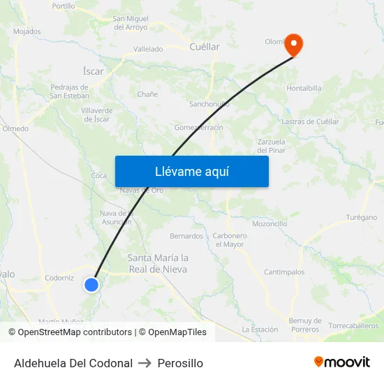 Aldehuela Del Codonal to Perosillo map