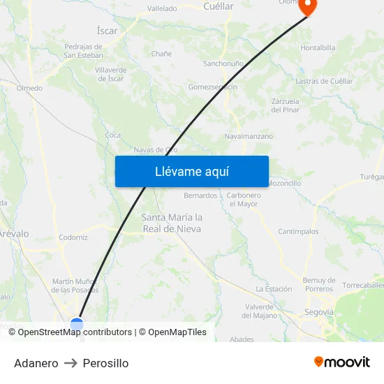 Adanero to Perosillo map