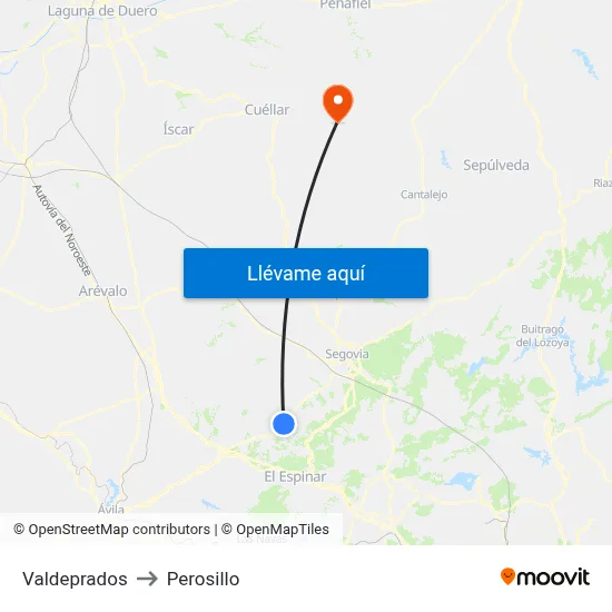 Valdeprados to Perosillo map