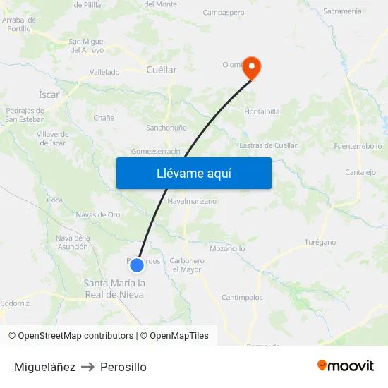 Migueláñez to Perosillo map