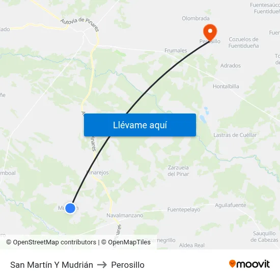San Martín Y Mudrián to Perosillo map