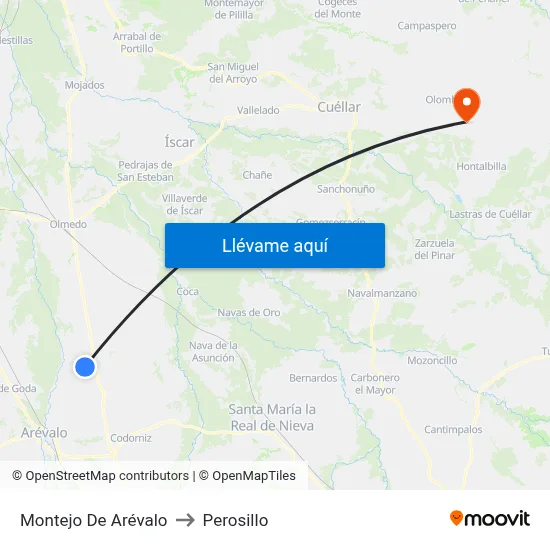 Montejo De Arévalo to Perosillo map