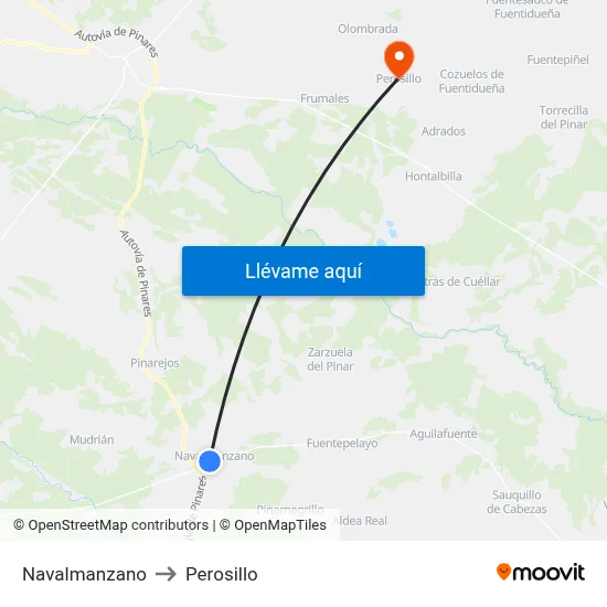 Navalmanzano to Perosillo map