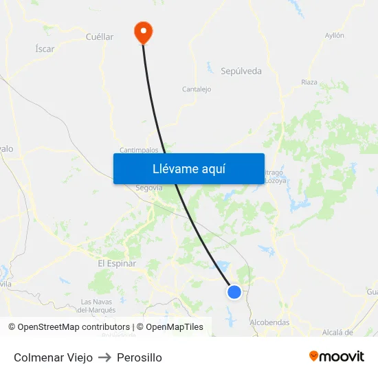 Colmenar Viejo to Perosillo map