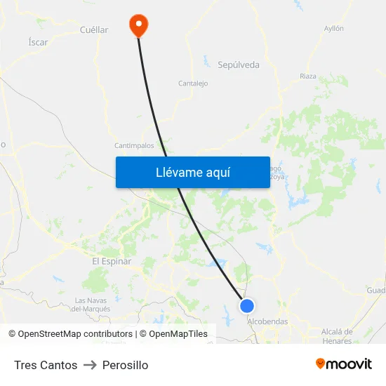 Tres Cantos to Perosillo map
