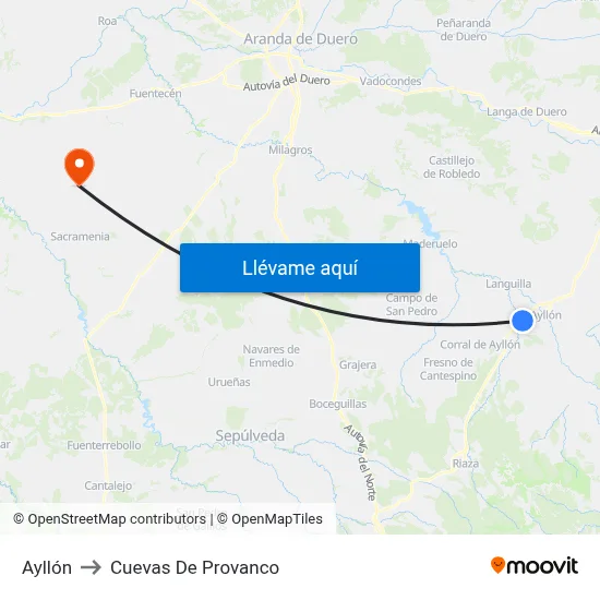 Ayllón to Cuevas De Provanco map