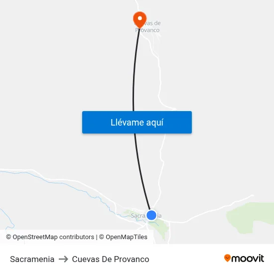 Sacramenia to Cuevas De Provanco map