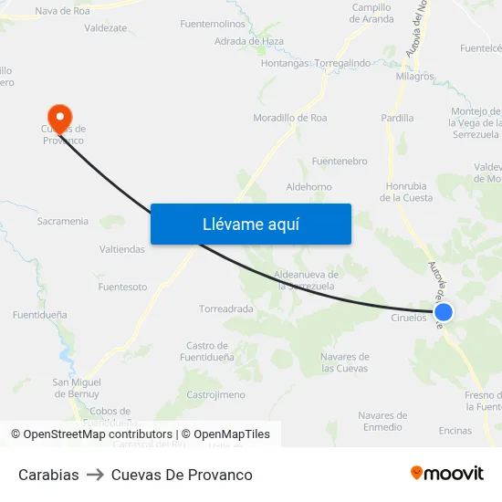 Carabias to Cuevas De Provanco map