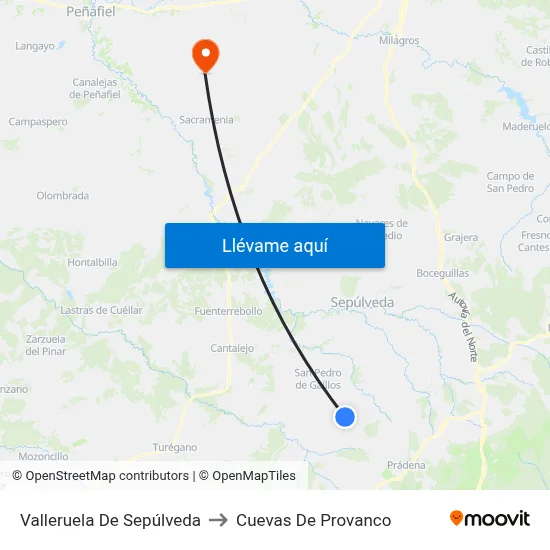 Valleruela De Sepúlveda to Cuevas De Provanco map